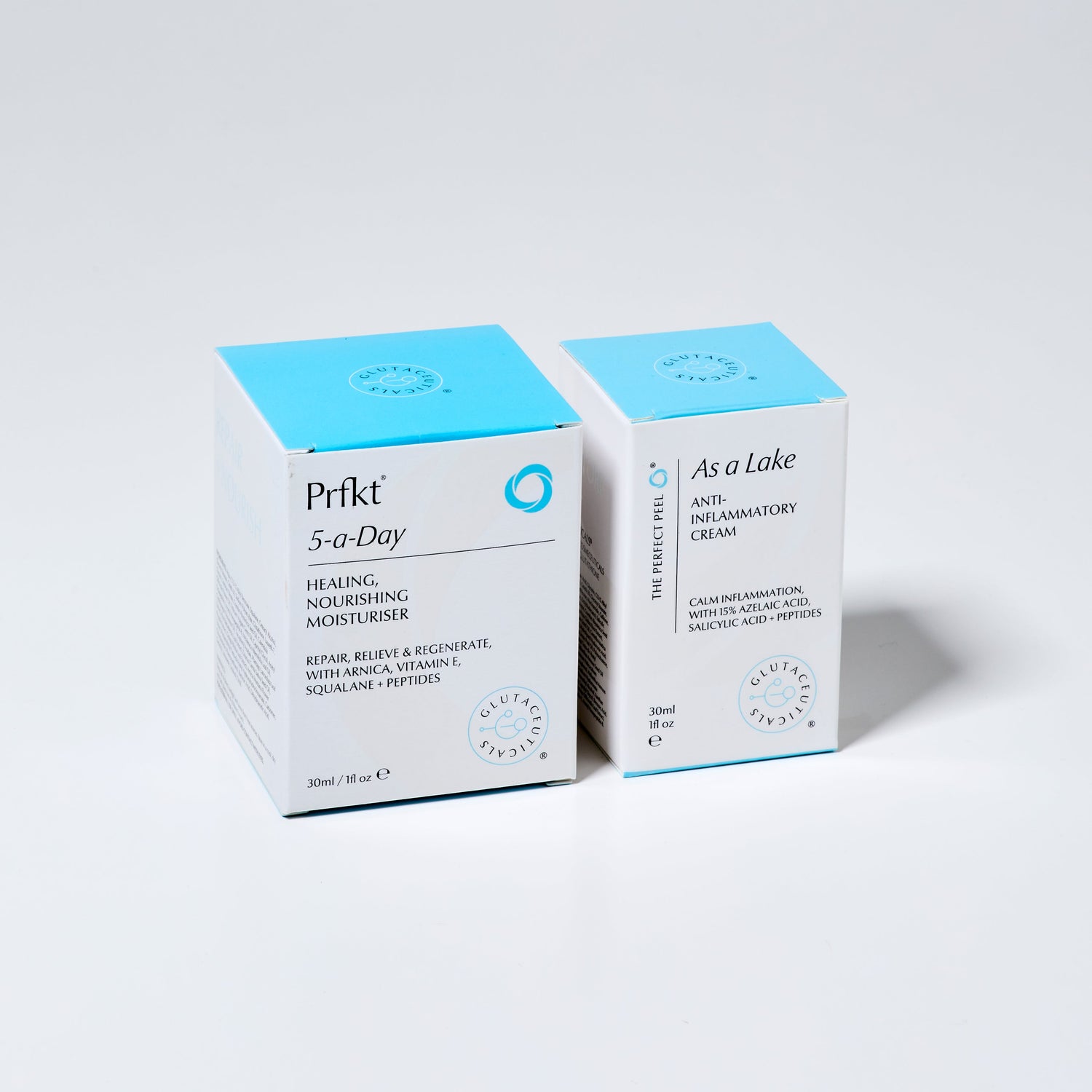 Two skincare product boxes from Prfkt on a white background